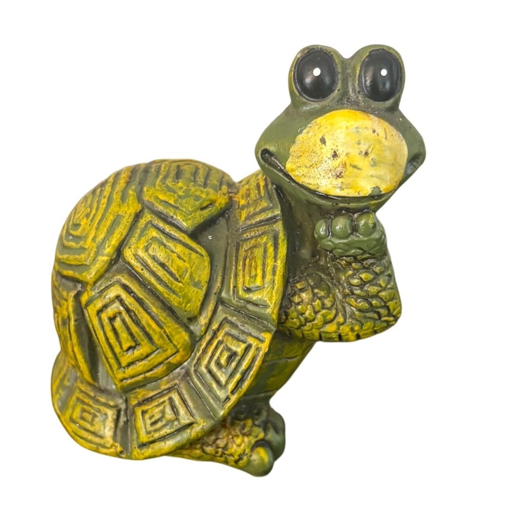Vintage Style Miniature Resin Turtle Figurine Whimsical Green Yellow 3 Inch